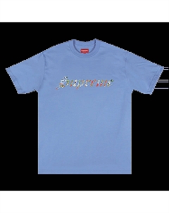 Топ с короткими рукавами и цветочной аппликацией, Голубой Supreme