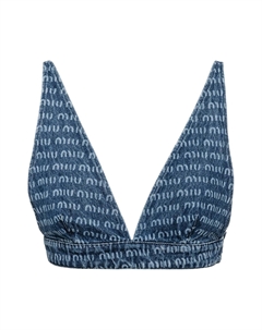 Однобортный твидовый топ темно-синий Miu miu