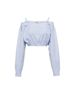 Рубашка в полоску с логотипом из шамбре, цвет Голубой Miu miu