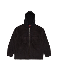 Флисовая рубашка с капюшоном на молнии, цвет: черный Supreme