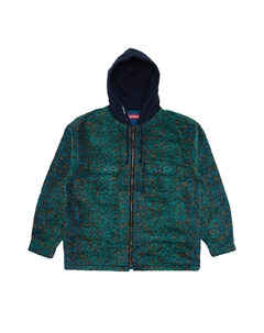 Флисовая рубашка с капюшоном на молнии, темно-бирюзовый леопардовый Supreme