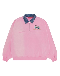 Толстовка с джинсовым воротником и полумолнией, цвет Розовый Supreme