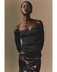 Блузка эластичного трикотажа с открытыми плечами, зеленый H&m