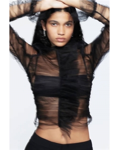 Топ из тюля с рюшами, синий H&m