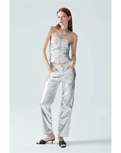 Прямые брюки с потертостями в стиле 90-х, серебряный H&m