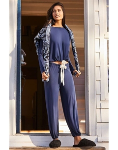 Пижама с напуском и длинными рукавами, темно-синий Eberjey