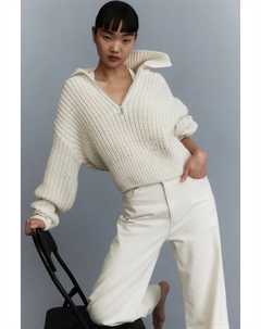 Пуловер крупной вязки с молнией сверху, бежевый H&m