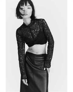 Укороченная кружевная блузка с витой деталью, черный H&m