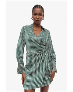 Атласное платье с трансфером, зеленый H&m