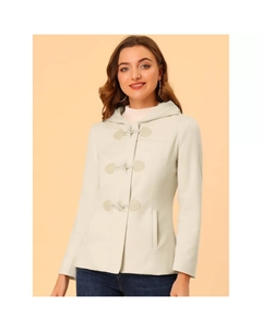 Женский дафлкот с застежкой-молнией спереди, однотонное укороченное пальто с капюшоном, темно-синий Allegra k