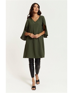 Атласная туника оверсайз с V-образным вырезом и разрезными рукавами, хаки Hoxton gal