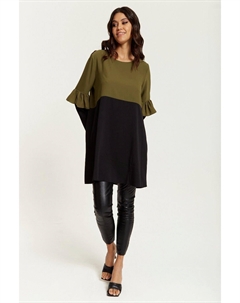 Атласная туника в стиле колор-блок с оборками и рукавами, хаки Hoxton gal