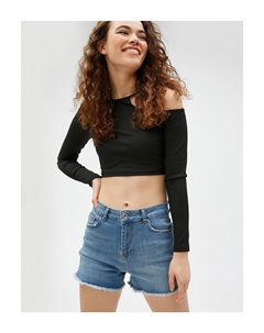 Рваные джинсовые шорты из хлопка с карманами, синий Koton