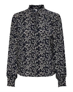 Блузка с цветочным принтом и высоким воротником, темно-синий Jdy