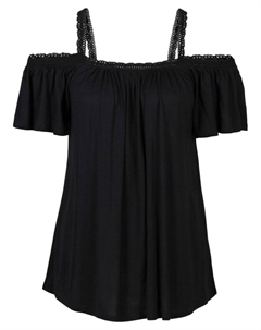 Рубашка с открытыми плечами и кружевной отделкой, черный Rainbow