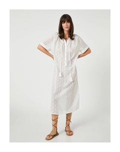 Длинное платье-рубашка с фестонами и коротким рукавом, белый Koton