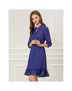 Женское платье трапециевидного силуэта с рюшами и рукавами 3/4, фиолетовый Allegra k