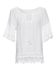 Туника с кружевом и воланами, белый Bodyflirt