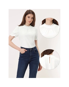 Женская рубашка с рюшами и воротником, бархатная блузка с короткими рукавами, фиолетовый Allegra k