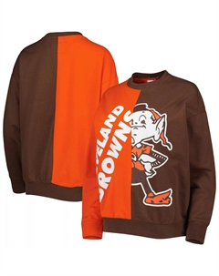 Женский пуловер с капюшоном Mitchell & Ness оранжевый/коричневый Cleveland Browns с большим лицом Unbranded