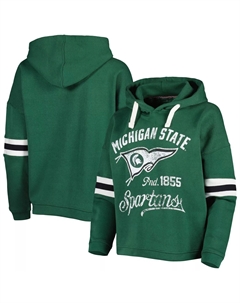 Женский пуловер с капюшоном Pressbox зеленого цвета Michigan State Spartans Super Pennant Unbranded