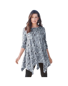 Женская туника больших размеров с платком и подолом Ultimate, цвет Gray Snake Print Roaman's