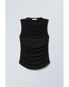 Драпированный топ с воротником стойкой, черный Weekday