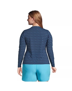 Рашгард больших размеров UPF 50 с длинными рукавами, голубой Lands' end