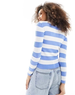 Бело-синий топ с длинными рукавами в полоску Jdy