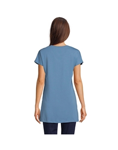 Джерси Petite, удлиненная туника с короткими рукавами и v-образным вырезом, белый Lands' end