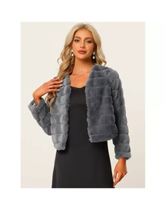 Женская однотонная однотонная лохматая шуба из мягкого искусственного меха без воротника с длинными рукавами Allegra k