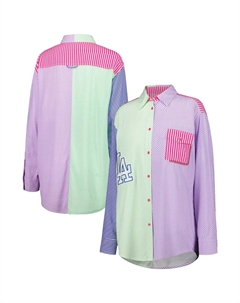 Женская зелено-фиолетовая рубашка на пуговицах Los Angeles Dodgers Unbranded
