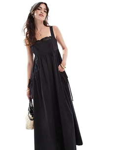 Сарафан миди с кружевной отделкой на груди черного цвета Asos design