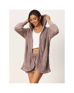 Женский комплект из пушистого флиса, комплект из 3 предметов, пижама, мягкое пальто, куртка и укороченный топ с шортами, комплект для отдыха, белый Cheibear