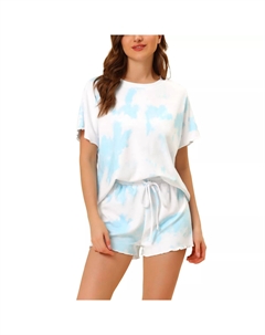 Женский пижамный комплект с принтом красителей, короткие рукава и шорты, комплекты для отдыха из 2 предметов, розовый Cheibear