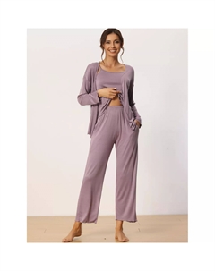 Женская одежда для сна из 3 предметов, однотонные топы с длинными рукавами, майка и брюки, пижамный комплект, зеленый Cheibear