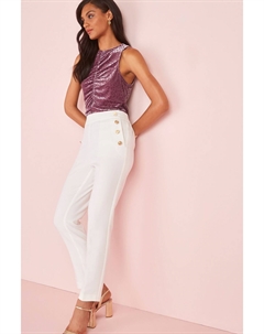 Элегантные зауженные брюки с декоративными пуговицами, белый Next