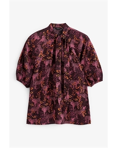 Блузка с короткими рукавами завязкой у горловины и пуговицами, фиолетовый Next