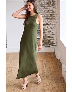 Двухслойное платье миди без рукавов в рубчик, зеленый Next