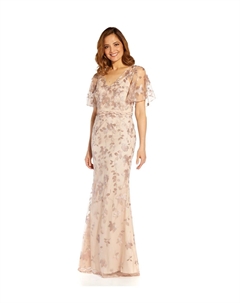 Платье телесного цвета с цветочной вышивкой кроя русалка Adrianna papell