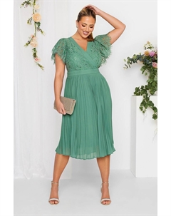 Платье миди и кружевом London для особых случаев со складками, зеленый Yours