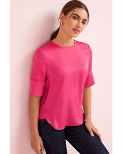 Атласная футболка с закругленным краем, розовый Next