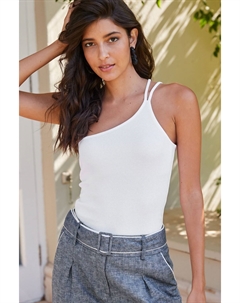 Топ на одно плечо в рубчик с двумя бретелями, белый Next