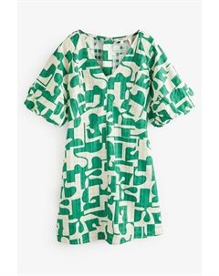 Мини-платье с V-образным вырезом и широкими рукавами, зеленый Next