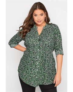 Рубашка с цветочным узором и складками, зеленый Yours