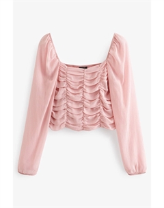 Блузка из жоржета со сборками и длинными рукавами, розовый Next