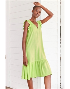 Льняное мини-платье с завязкой сзади и рюшами на рукавах, зеленый Next