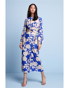 Атласный топ с длинными рукавами и завязками спереди, синий Next