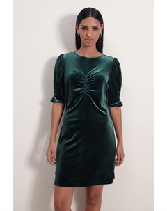 Бархатное мини-платье с объемными рукавами и рюшами, зеленый Next