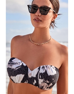 Верх бикини с вырезом-бандо декоративными оборками и косточками Next
